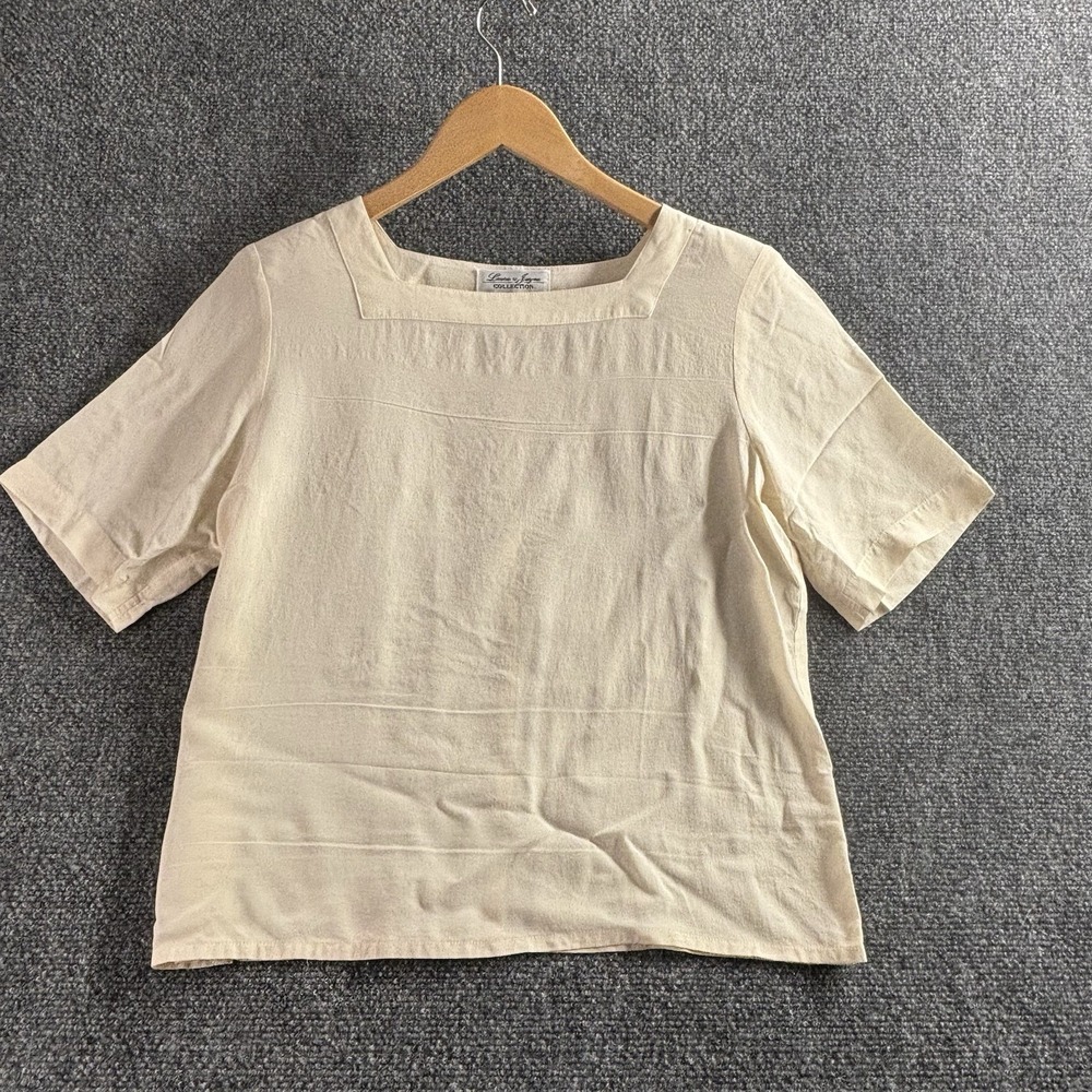 100% Silk Laura & Jayne Cream Blouse Size 10 Boho Preppy Laggenlook